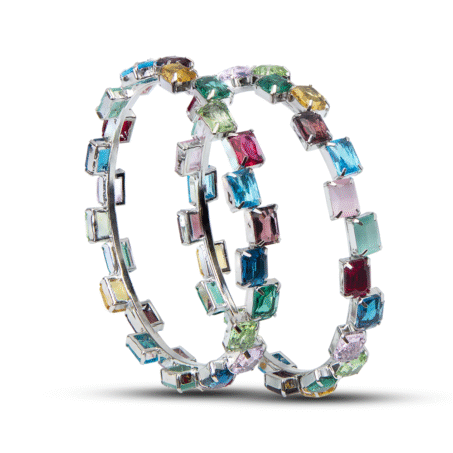 CZ AD Stone Rhodium Plated Bangles