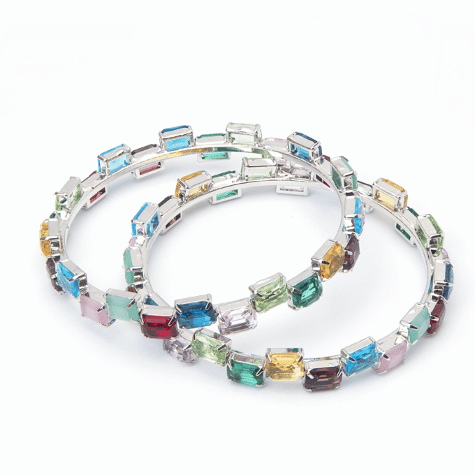 CZ AD Stone Rhodium Plated Bangles