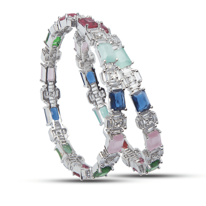Multi Color CZ AD Stone Rhodium Plated Bangles