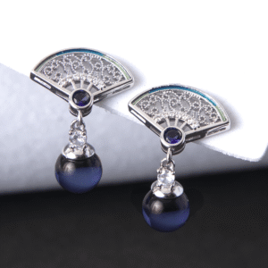 Silver Plated American Diamond Blue Stud Earrings