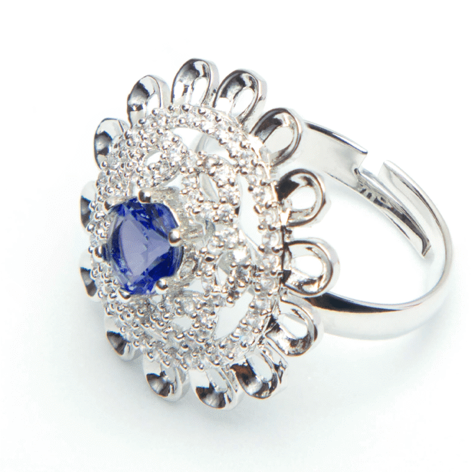 Silver Plated Blue American Diamond Studded Ring