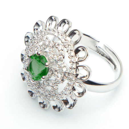 Silver Plated Dark Green American Diamond Studded Ring