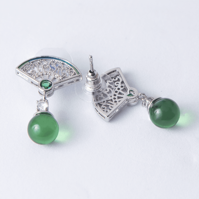 Silver Plated American Diamond Green Stud Earrings