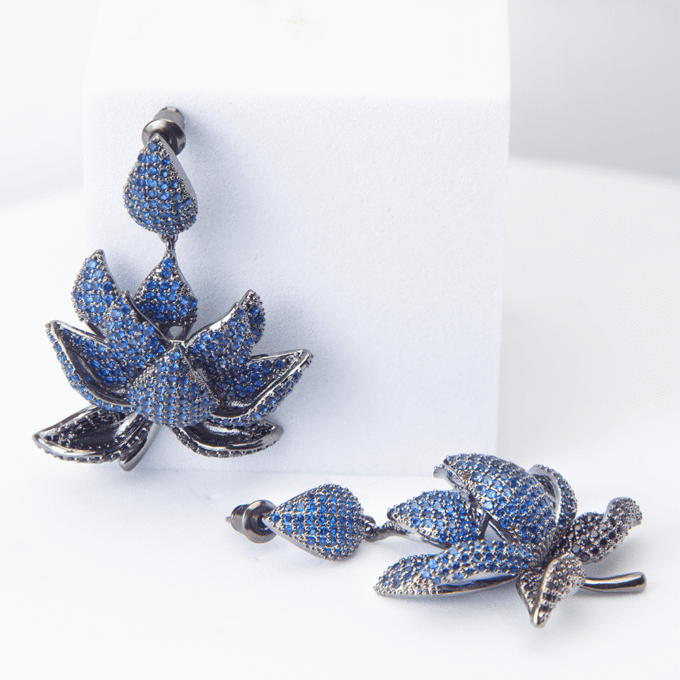 Bilincolor Fashion Blue Lotus Flower Earring