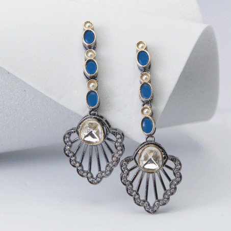 Two-Tone Finish Sapphire & Tanzanite Dangler Earrings