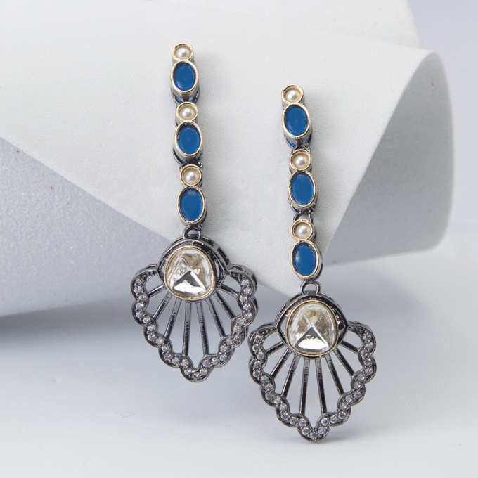 Two-Tone Finish Sapphire & Tanzanite Dangler Earrings