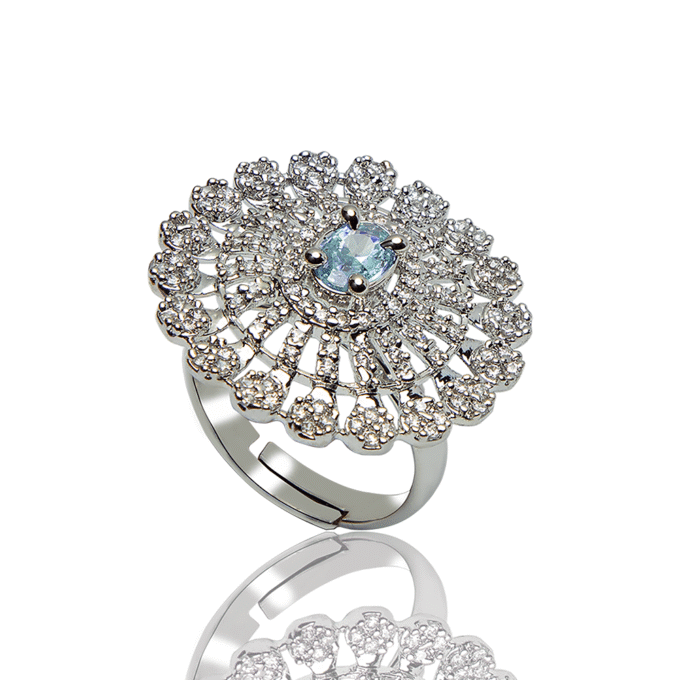 Zircon Mint Green Cocktail Adjustable Ring