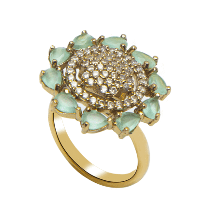 Gold Plated CZ-Studded Light Green Handcrafted Ring