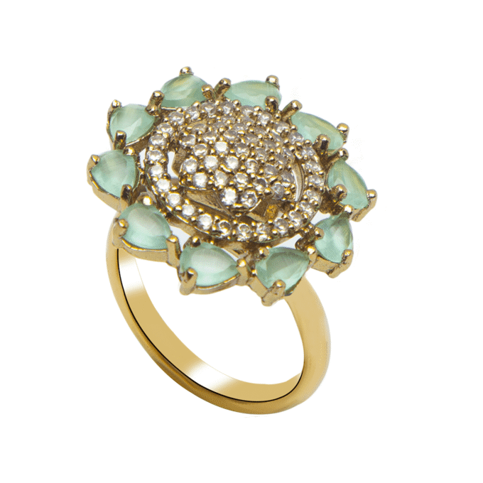 Gold Plated CZ-Studded Light Green Handcrafted Ring