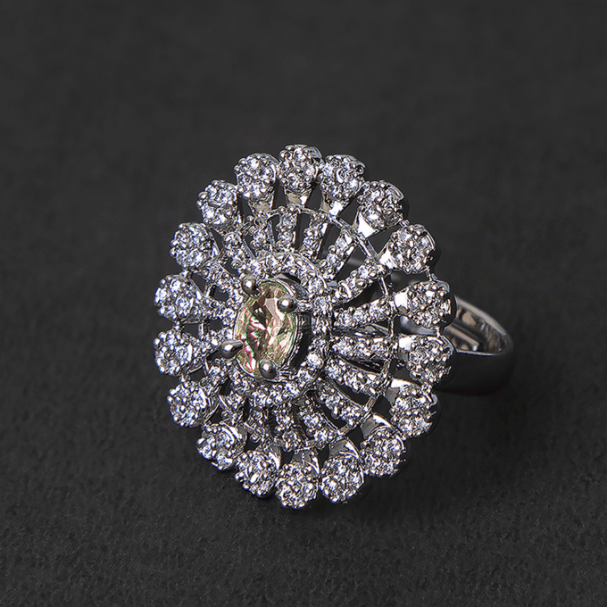 Zircon Light Yellow Cocktail Adjustable Ring