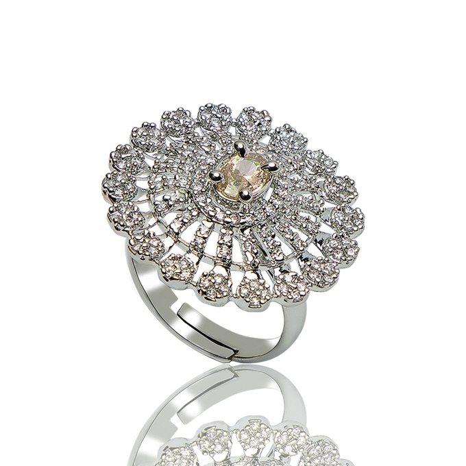 Zircon Light Yellow Cocktail Adjustable Ring