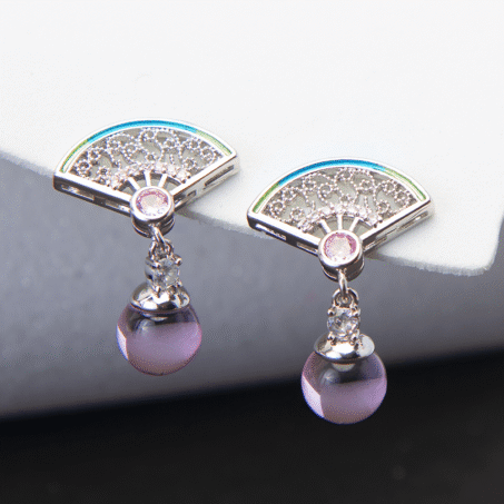 Silver Plated American Diamond Pink Stud Earrings