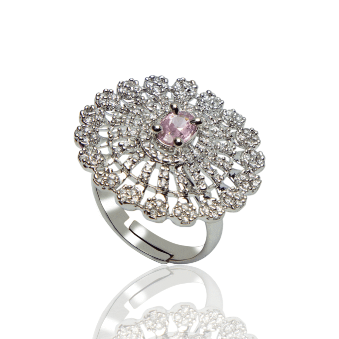 Zircon Light pink Cocktail Adjustable Ring