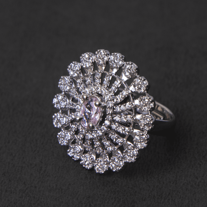 Zircon Light pink Cocktail Adjustable Ring