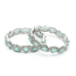 Rhodium Plated Mint Stone American Diamond Bangles