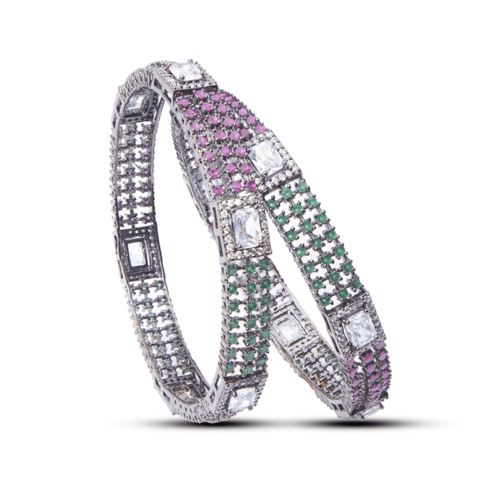 Oxidised Silver CZ AD Stone Design Bangle