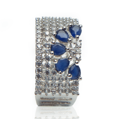 Azure Blossom AD Finger Ring Elegant Floral American Diamond