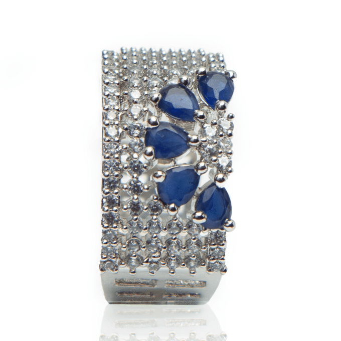 Azure Blossom AD Finger Ring Elegant Floral American Diamond