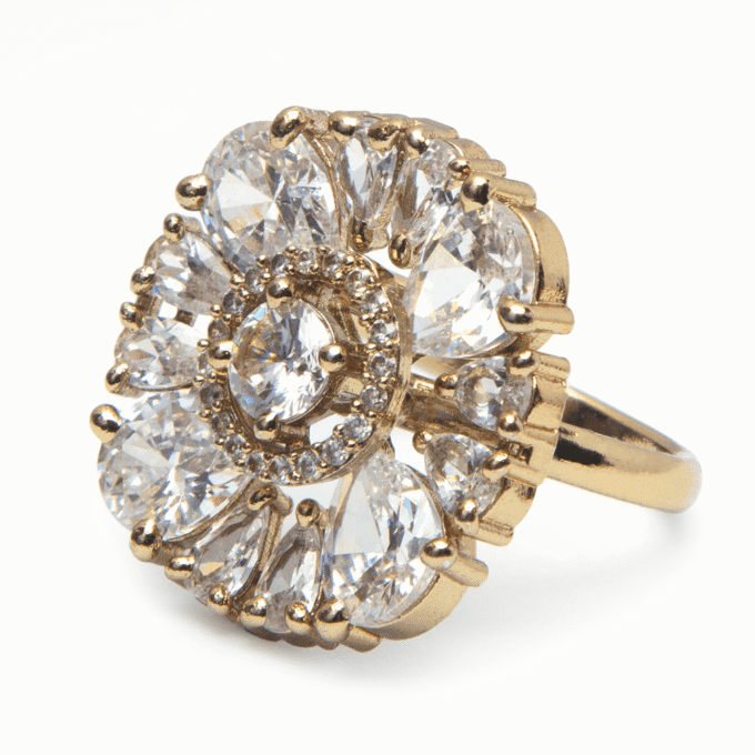 American Diamond Gold Plated Cubic Zirconia Ring