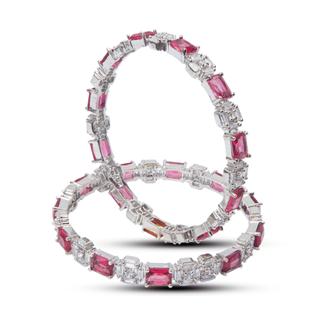 CZ AD Stone Rhodium Plated Bangles-2 Pc Set