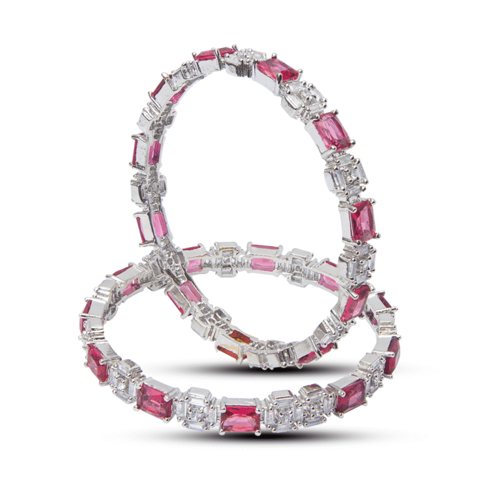 CZ AD Stone Rhodium Plated Bangles-2 Pc Set