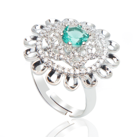 Silver-Plated Green American Diamond Studded Ring