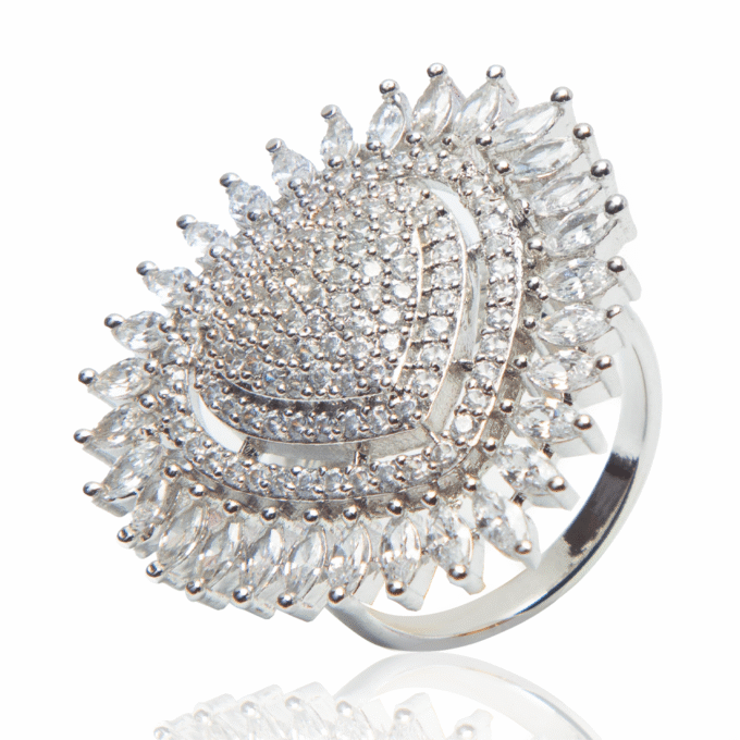 CZ Teardrop Cluster Ring in Rhodium Overlay Sterling Silve-Elegant and Sparkling Jewelry."