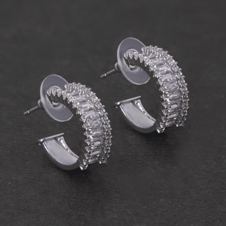 Silver Diamond Simulant Detailed Hoop Earrings