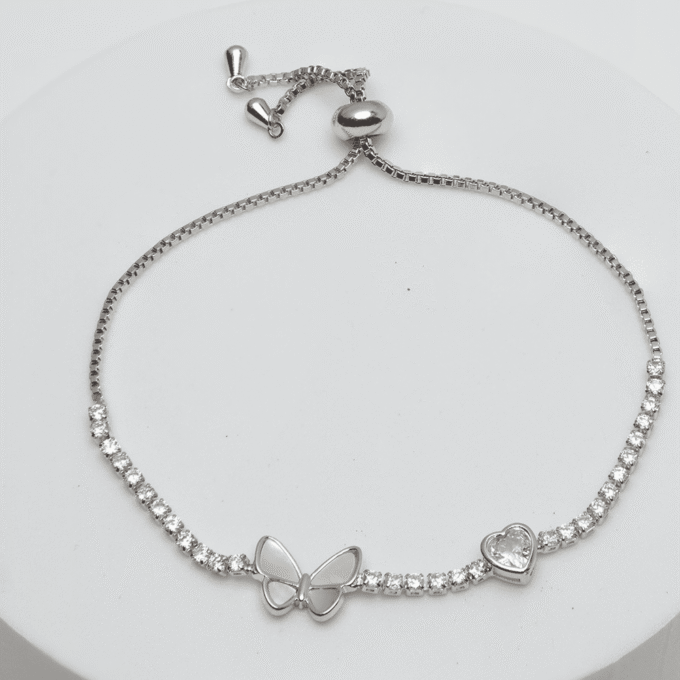 American Diamond Butterfly & Heart Bracelet