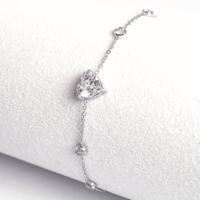 AD Rhodium Plated Heart Shaped Bracelet
