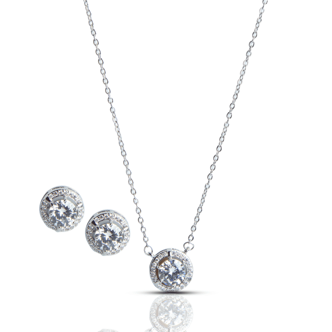 Pretty Halo Cubic Zirconia Necklace & Earrings Set