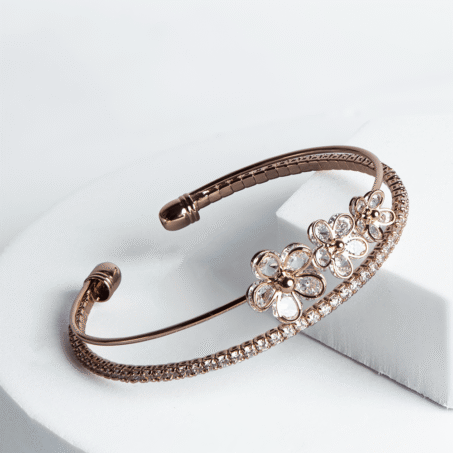Cubic Zirconia Copper Gold Floral Bracelet