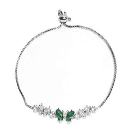 Green Butterfly Bracelet in Silver plated with Fancy Treated