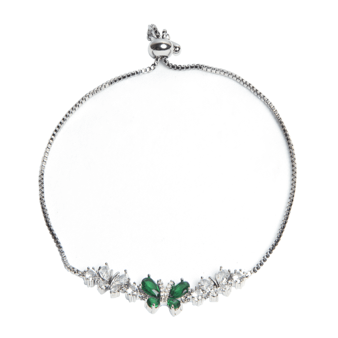 Green Butterfly Bracelet in Silver plated with Fancy Treated