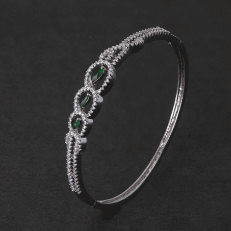 Green Leaf American Diamond Silver Plated Bracelet