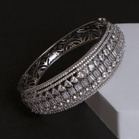 American Diamond Rhodium-Plated Bangle-Style Bracelet