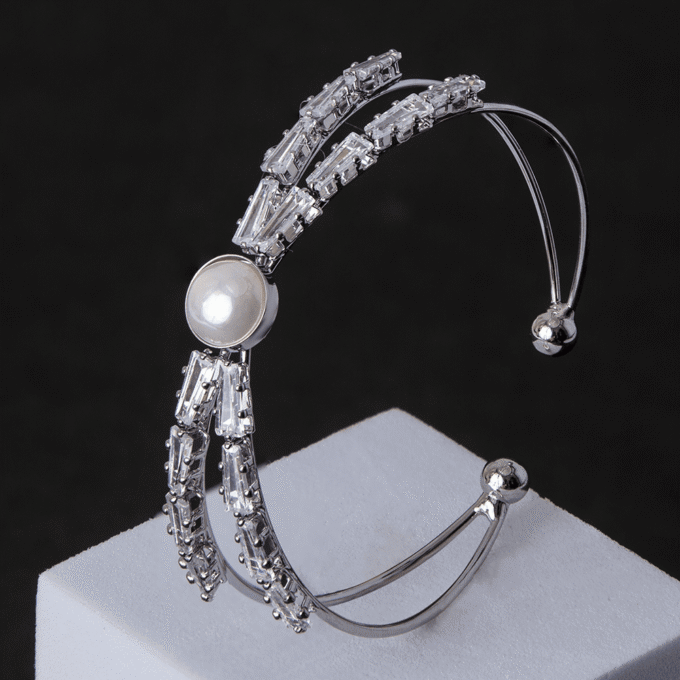 Silver Plated Pearl American Diamond Bangles Bracelet
