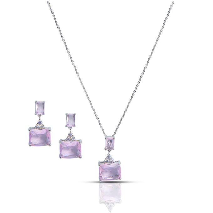 Pink Cubic Zirconia Necklace and Earring Set