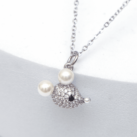 Silver Zircon Jewelry with Pearl Pendant Necklace