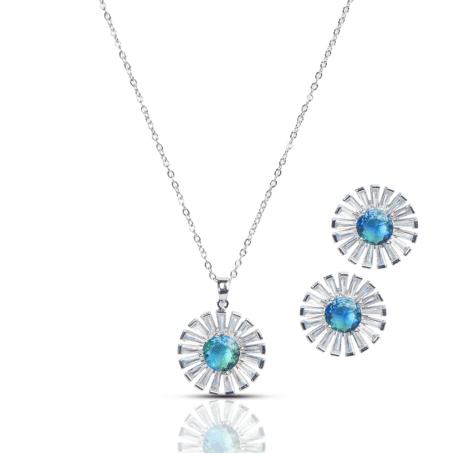 Green Cubic Zirconia Pendant with Chain and Earrings Necklace Set