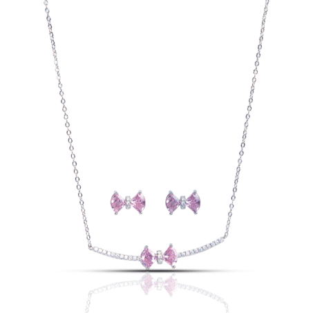 Silver-Plated Cubic Zirconia Studded Bow Shaped Necklace Set