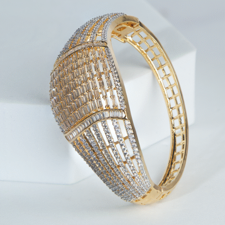 Cubic Zirconia Broad With Copper Gold Plating Bracelet
