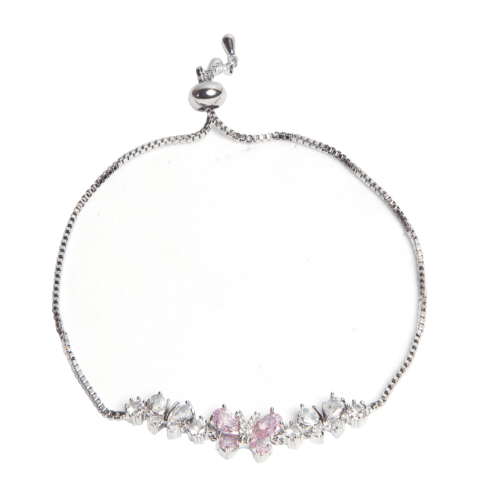 Pink Butterfly Bracelet in Silver plated with Fancy Treated