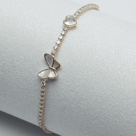 American Diamond Butterfly & Heart Bracelet