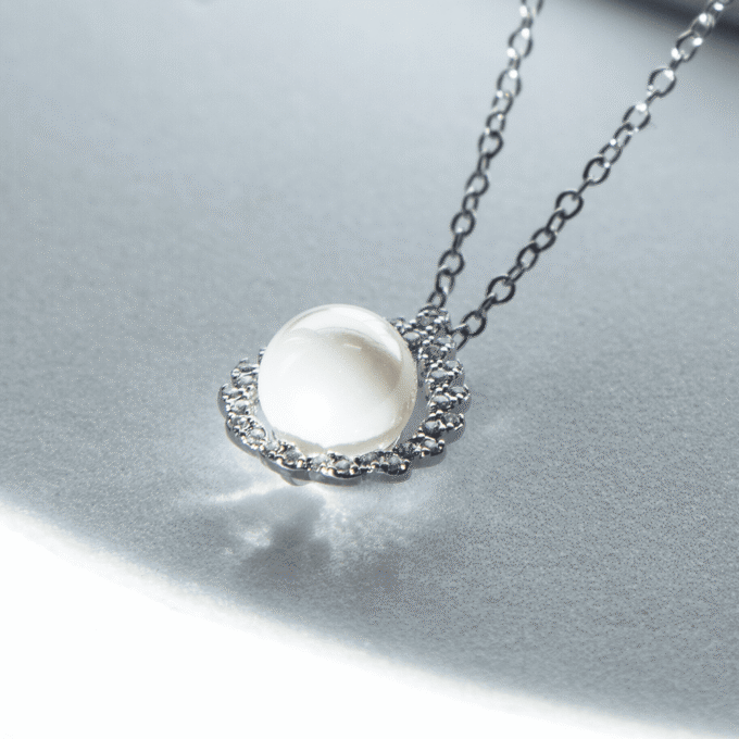 Sterling Silver Zircon Jewelry with Pearl Pendant Necklace
