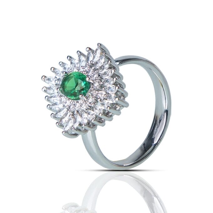Secret Garden' Green CZ Stone Silver Plated Ring