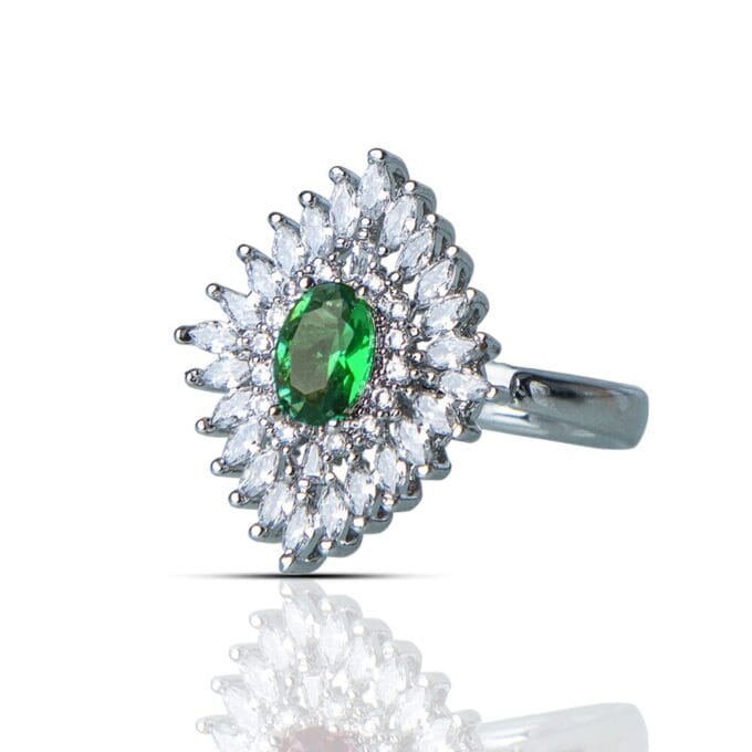 Secret Garden' Green CZ Stone Silver Plated Ring