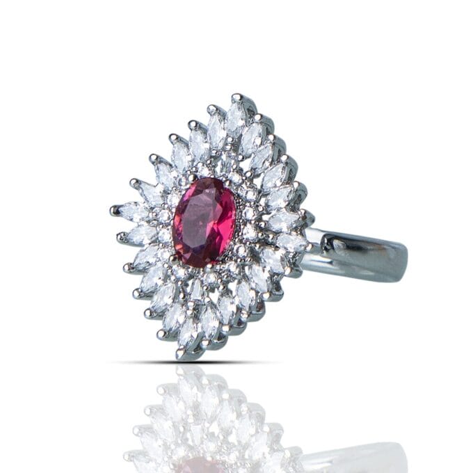 Secret Garden' Red CZ Stone Silver Plated Finger Ring