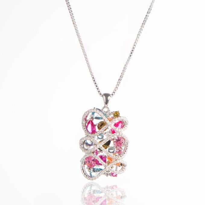 Colorful CZ Stone Luck Pendant Chain Necklace