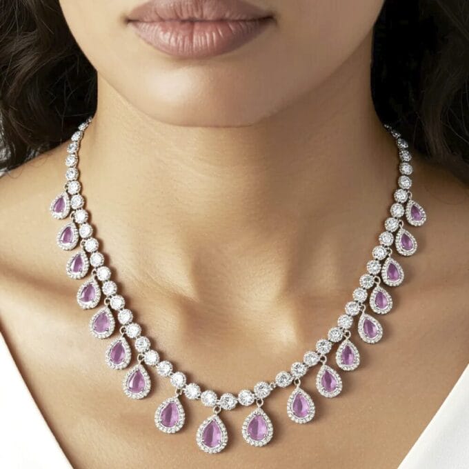 Pink Majestic Rich Necklace Set with Earrings